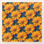 サーモンピンク花柄 ガラスコースター (正面)