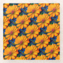 サーモンピンク花柄 ガラスコースター