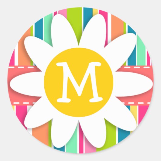 サーモンピンク&シーホムグリーンストライプの;デイジー ラウンドシール (正面)