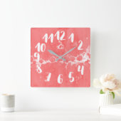 サーモンピンク、水、テクスチャデザイン、マーリング紙 スクエア壁時計 (ホーム)