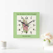 サーモンピーチグラジオリウォーターカラーイラストレーション スクエア壁時計 (ホーム)