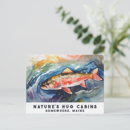 *~*サーモンフィッシュAP49水彩絵画メイン シーズンポストカード (スタンド正面)