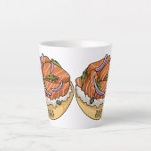 サーモンベーグル漫画イラストレーション カフェラテマグ (正面)