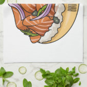 サーモンベーグル漫画イラストレーション キッチンタオル (折り畳み)