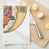 サーモンベーグル漫画イラストレーション キッチンタオル (四つ折り)