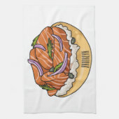 サーモンベーグル漫画イラストレーション キッチンタオル (縦)