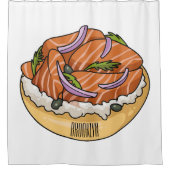 サーモンベーグル漫画イラストレーション シャワーカーテン (正面)