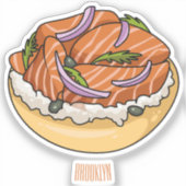 サーモンベーグル漫画イラストレーション シール (正面)