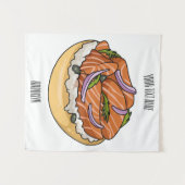 サーモンベーグル漫画イラストレーション タペストリー (正面(横))