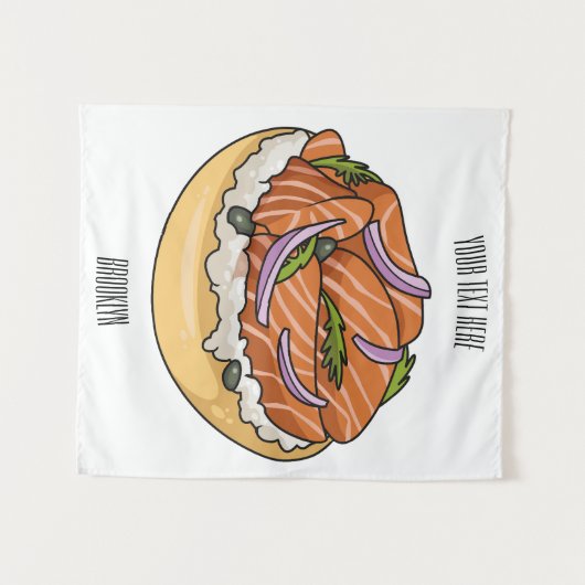 サーモンベーグル漫画イラストレーション タペストリー (正面(横))