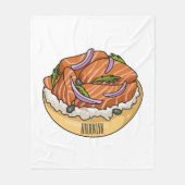 サーモンベーグル漫画イラストレーション フリースブランケット (正面)