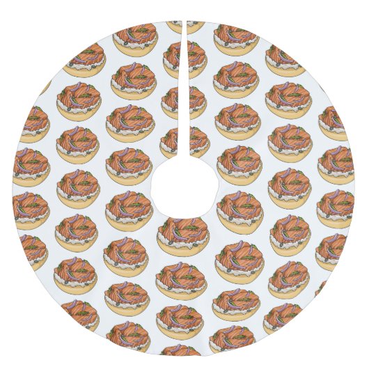 サーモンベーグル漫画イラストレーション ブラッシュドポリエステルツリースカート (正面)