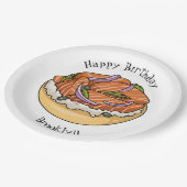 サーモンベーグル漫画イラストレーション ペーパープレート (アングル)