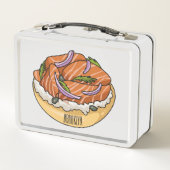 サーモンベーグル漫画イラストレーション メタルランチボックス (裏面)
