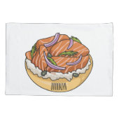 サーモンベーグル漫画イラストレーション 枕カバー (裏面)