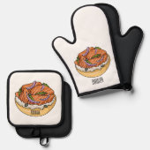 サーモンベーグル漫画イラストレーション 鍋つかみ&鍋敷きセット (正面/裏面)