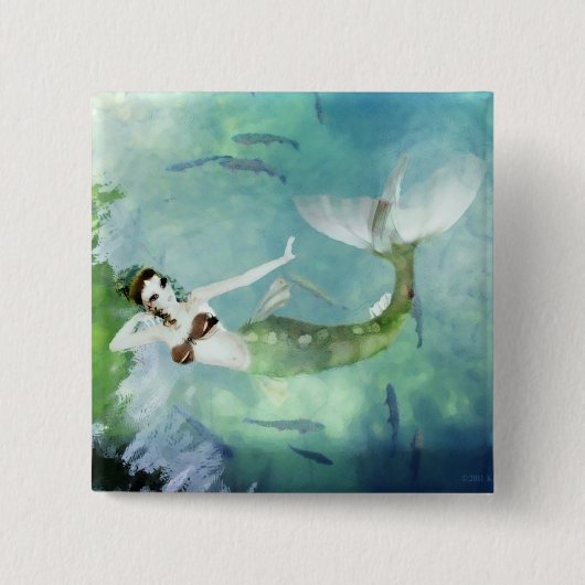 サーモンボタンで泳ぐ 缶バッジ (正面)