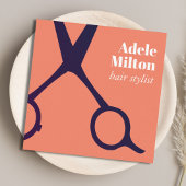 サーモンミニマルブエレガントルの青い鋏ヘアスタイリスト スクエア名刺