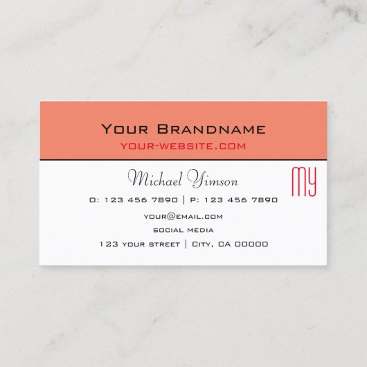 サーモンモダンとホワイトとモノグラムプロフェッショナル 名刺 (裏面)