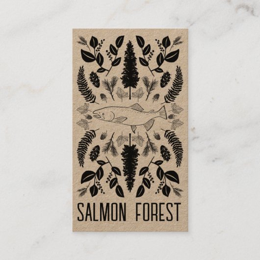 サーモンユニークフィッシュ魚釣り自然植物筏 名刺 (正面)