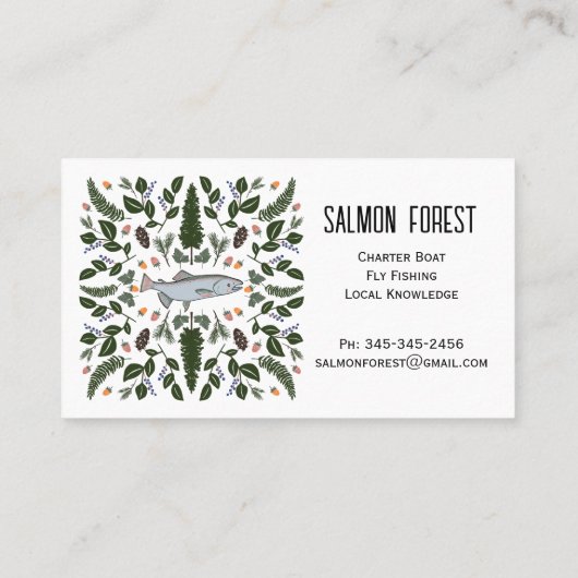 サーモンユニークフィッシュ魚釣り自然PNW植物学 名刺 (裏面)