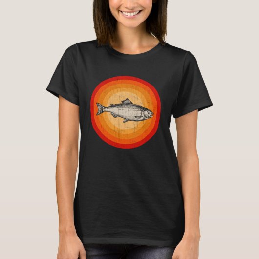 サーモン動揺してレトロスタイル Tシャツ (正面)