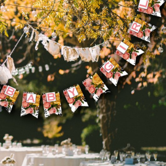 サーモン文字家宝バラフローラパッテンベビーガール バンティングフラッグ