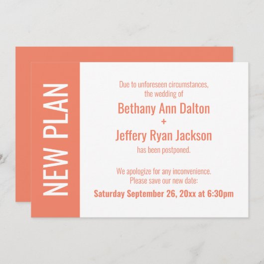 サーモン新プラン、延期結婚の更新カード 招待状 (正面/裏面)