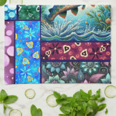 サーモン熱狂するキルトお洒落フローラ キッチンタオル (折り畳み)