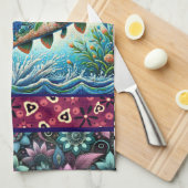 サーモン熱狂するキルトお洒落フローラ キッチンタオル (四つ折り)