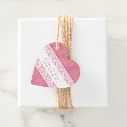 サーモン結婚ピンクの白いレース フェイバータグ (インサイチュ)