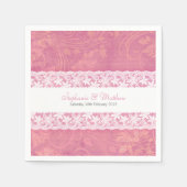 サーモン結婚ピンクの紙ナプキンの白いレース スタンダードカクテルナプキン (正面)