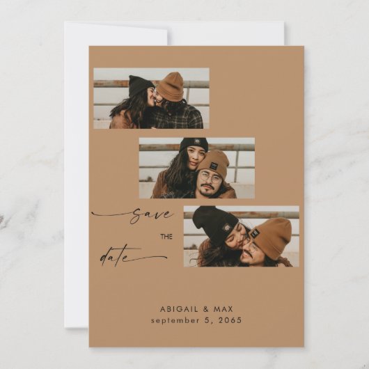 サーモン色の コラージュ フォト ストリップ ウェディング セーブ ザ デート セーブザデート (正面)