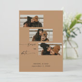 サーモン色の コラージュ フォト ストリップ ウェディング セーブ ザ デート セーブザデート (スタンド正面)