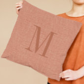 サーモン赤いリネンのテクスチャモノグラム クッション