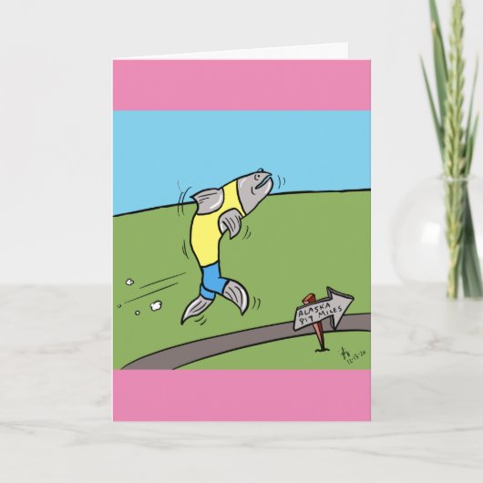 サーモン走グリーティングカード サンキューカード (正面)