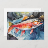 *~*サーモン魚スイミングメンズギフトAP49 シーズンポストカード (正面/裏面)