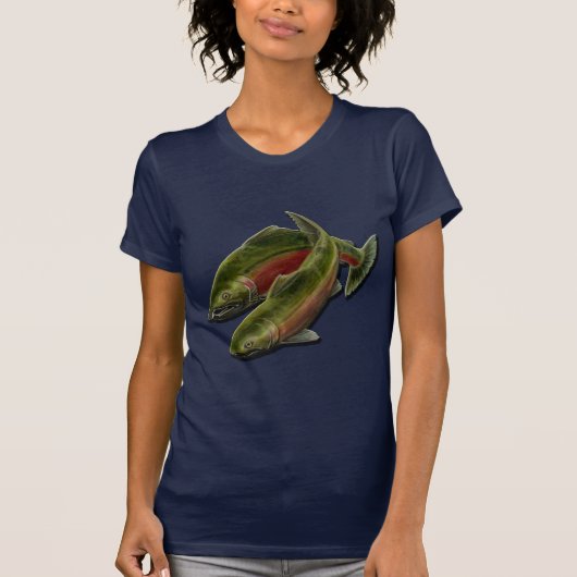 サーモン魚釣り女性漁師シャツギフト Tシャツ (正面)
