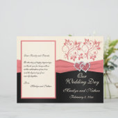 サーモン、クリーム、ブラックフローラ結婚式 プログラム (スタンド正面)