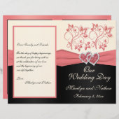 サーモン、クリーム、ブラックフローラ結婚式 プログラム (正面/裏面)