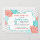 サーモン&ターコイズ開花フローラベビーシャワー 招待状 (正面)