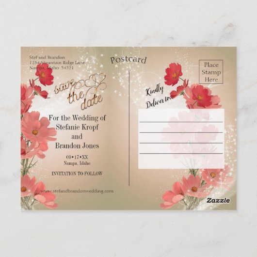 サーモン＆レッドフラワー/ゴールドトリム ポストカード (裏面)