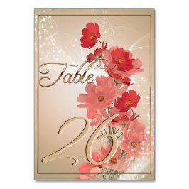 サーモン&レッドフラワー/金ゴールドトリム テーブルナンバー