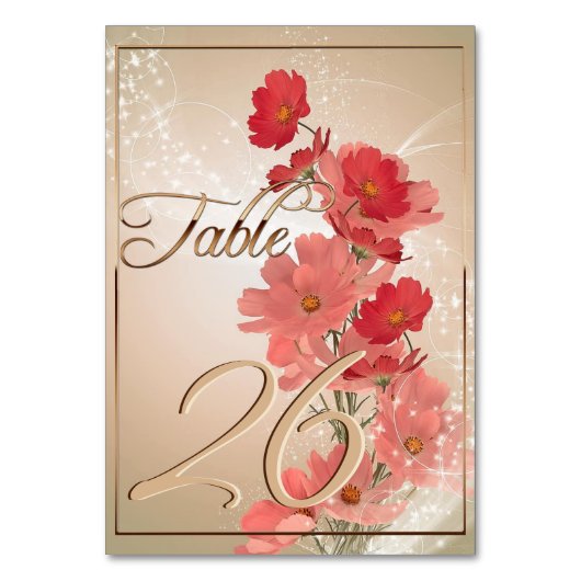 サーモン&レッドフラワー/金ゴールドトリム テーブルナンバー (正面)
