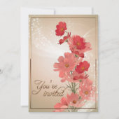 サーモン&レッドフラワー/金ゴールドトリム 招待状 (正面)