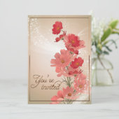 サーモン&レッドフラワー/金ゴールドトリム 招待状 (スタンド正面)