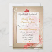 サーモン&レッドフラワー/金ゴールドトリム 招待状 (裏面)