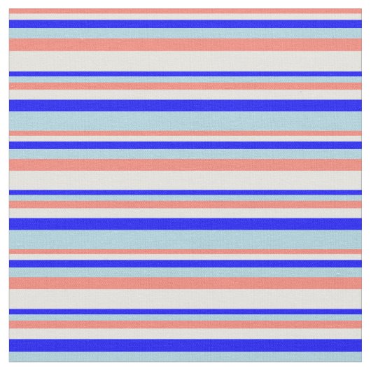 サーモン、淡いシアン、青と薄い青の線 ファブリック (クローズアップ)