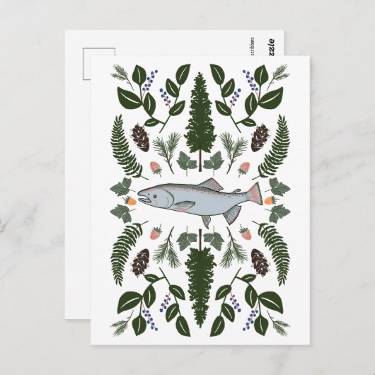 サーモンPNW自然モミのシダの果実のフォーエイジング饗宴 ポストカード (正面/裏面)