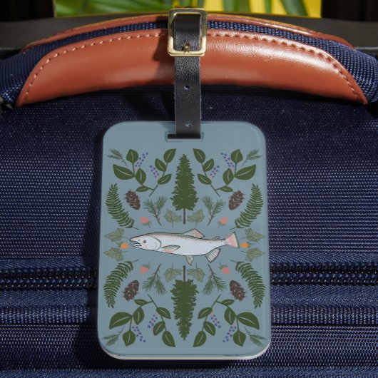 サーモンPNW自然モミのシダの果実のフォーエイジング饗宴 ラゲッジタグ (正面インサイチュ2)